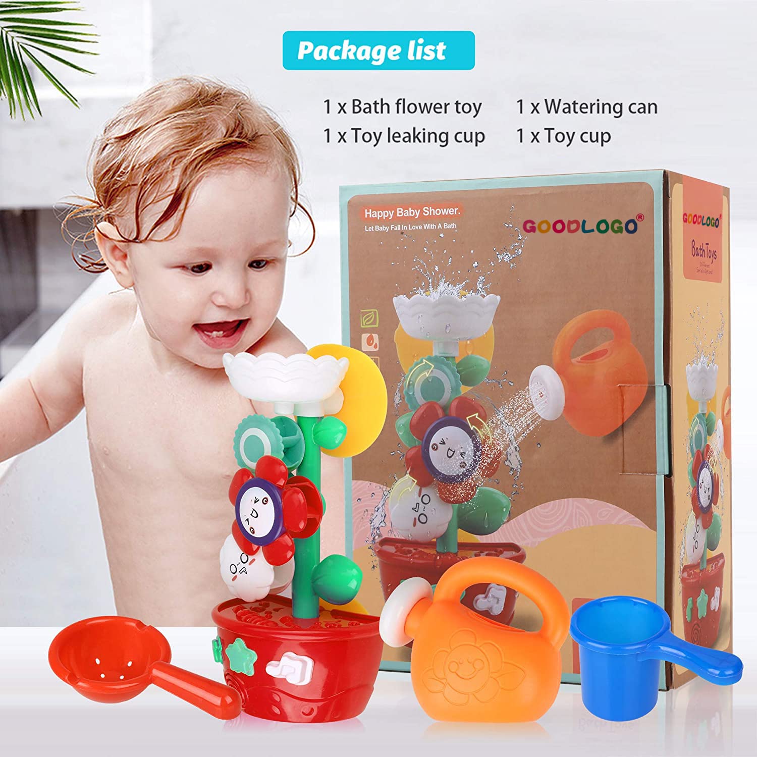 Girl Bath Toys Bathtub Toys for Toddlers Babies Kids 2 3 4 Year Old Girls Boys Gifts with 1 Mini Sprinkler 2 Toys Cups Strong Suction Cups Gifts Ideal with Color Box