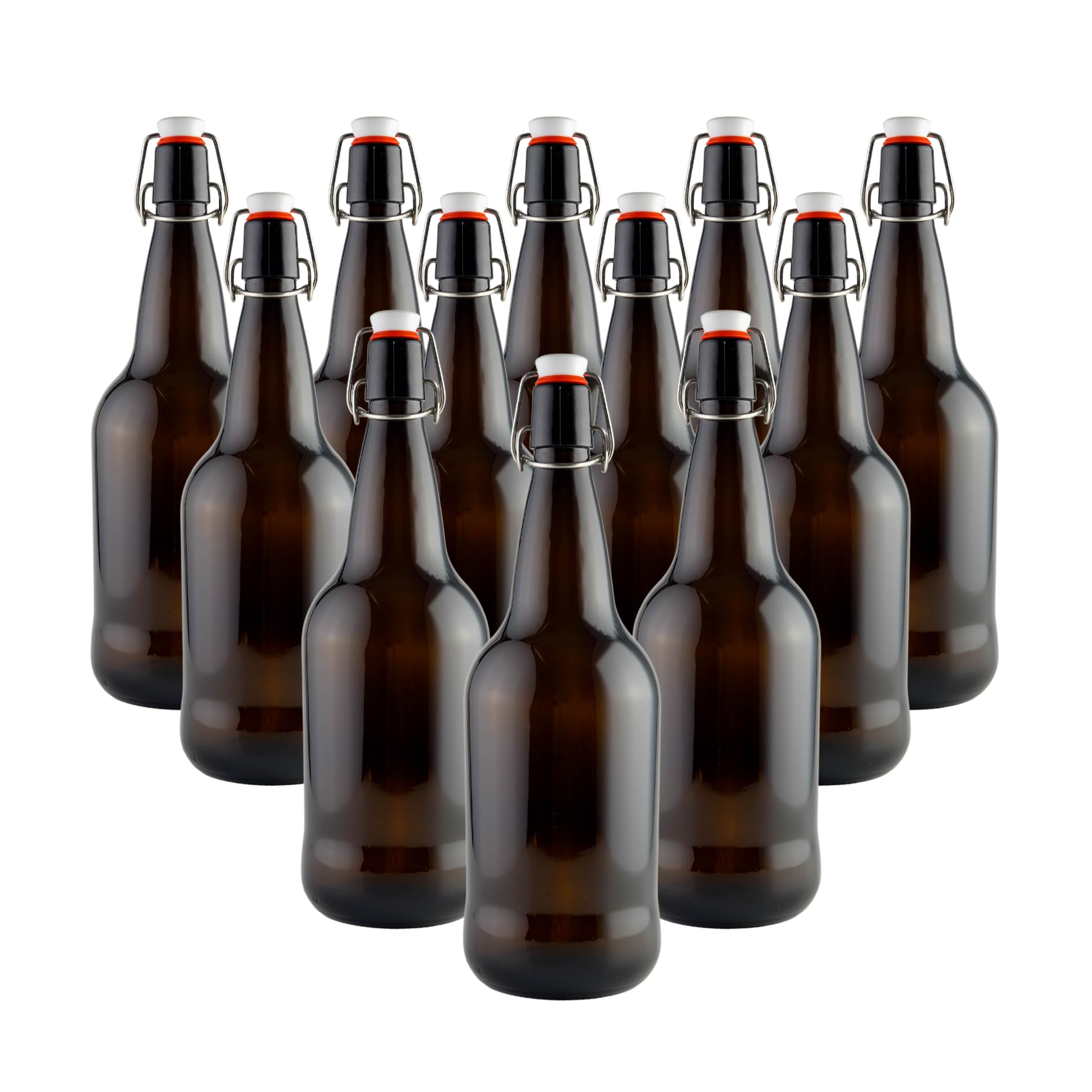FastRack Swing Top Glass Bottles | 33 oz – Pack of 12 | Amber Glass Bottles for Home Brewing | Flip Top Glass Bottles for Carbonated Drinks, Kombucha, Fermentation, Water Food Grade – ECO Friendly