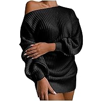 Women's Sexy Shoulder Sweaters Trendy Lantern Sleeve Knitted Sweater Tops Casual Oversized Pullover Tunics Top