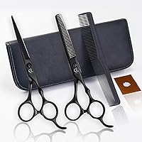 6 pcs Professional Black Bamboo Set Hair Cutting Scissors Sets Stainless Steel Barber Hairdressing Scissors Salon Multifunctional Thinning Scissors Straight Shears Tools