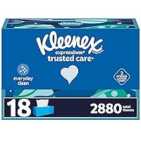 Expressions Trusted Care Facial Tissues, 18 Flat Boxes, 160 Tissues per Box, 2-Ply (2,880 Total Tissues), Packaging May Vary
