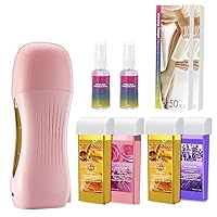 Roll On Wax Kit, Hawcay Wax Warmer For Hair Removal, Depilatory Wax For Sensitive Skin,waxing Kit For Women And Men At Home,Lavender And Honey And Rose Wax Roller For Larger Areas Of The Body