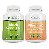 Black Seed Oil 1400mg + Vitamin C 1000mg - 180 Softgels + 365 Capsules - Immune Bundle - Easy to Swallow - Made in USA