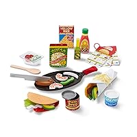 Melissa & Doug Fill & Fold Taco & Tortilla Set, 43 Pieces – Sliceable Wooden Mexican Play Food, Skillet, and More - FSC Certified