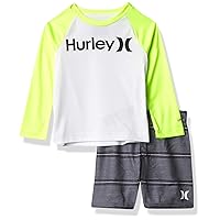 Hurley Boys' Swim Suit 2-Piece Outfit Set, Black/Yellow, 3T