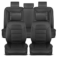 Classic Edition Seat Covers, Full Set Faux Leather Seat Covers for Cars Trucks Vans SUV, Semi Custom Fit Car Seat Covers Front & Back Seats Covers, Automotive Interior Cover - Black