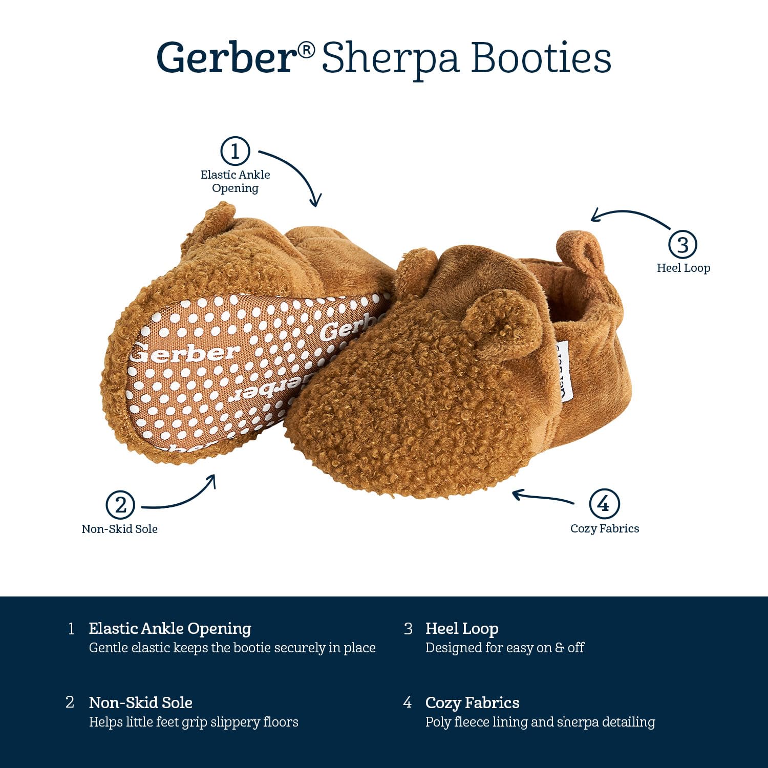 Gerber Unisex-Baby Fleece Lined Non Skid Soft Slipper Booties with Ears