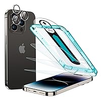 ESR for iPhone 14 Pro Screen Protector Set, 3 Tempered-Glass Screen Protectors and 1 Set of Camera Lens Protectors, Smooth Rounded Edges, Full-Coverage Military-Grade Protection, Scratch Resistant