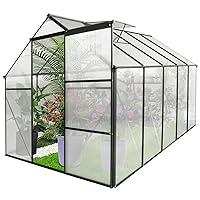 Outdoor Patio Greenhouse, 6 x 10 FT Polycarbonate Greenhouse Raised Base and Anchor, Sliding Doors Design, Aluminum Heavy Duty Walk-in Greenhouses for Garden Backyard(Black)