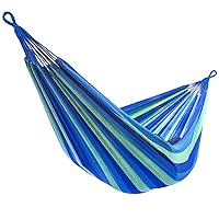 Sorbus Brazilian Double Hammock - Extra-Long 2 Person Portable Hammock Bed for Indoor or Outdoor Spaces - Hanging Rope, Carrying Pouch Included (Blue/Green Stripes)