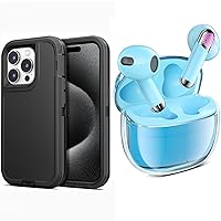 iPhone 15 Pro Case + Bluetooth 5.3 Wireless Earbuds with Microphone Tablet Android DAC Hi-Fi Stereo Sound Headset for iPhone 15 14 13 12 11 Galaxy S23 S22 S21 S20 iPad 10 Air Pro Google Pixel 7 6 5 4