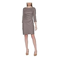 Jessica Howard Womens Navy Zippered Ruched Lined Houndstooth 3/4 Sleeve Boat Neck Above The Knee Wear to Work Sheath Dress 14