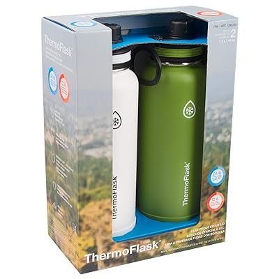 ThermoFlask Double Wall Vacuum Insulated Stainless Steel 2-Pack of Water  Bottles, 40 Ounce, Midnight/Stone