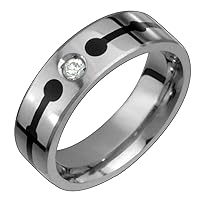 Stunning Titanium and Diamond Ring Black Design Comfort Fit 6 millimeters Wide Wedding Band
