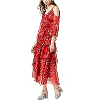 Womens Cold Shoulder A-line Dress, Red, XX-Small