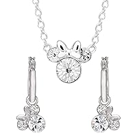 Disney Minnie Mouse April Birthstone Jewelry Set with Silver Plated Clear Crystal Stud Earrings and Pendant Necklace