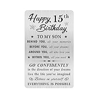 15th Birthday Card for Son, 15 Year Old Gifts for Son Engraved Wallet Card
