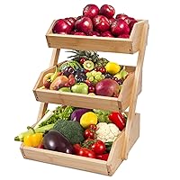 3-Tier Bamboo Fruit Basket for Kitchen Counter, Large Capacity Fruits Storage Rack Vegetables Bowl Stand Holder