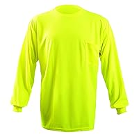 OccuNomix LUX-XLSPB-Y2X Long Sleeve Wicking Birdseye T-Shirt with Pocket, Non-ANSI, 2X-Large, Yellow (High Visibility)