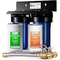 iSpring WGB21B 2-Stage Whole House Water Filtration System with 3/4 inch Push-Fit Braided Stainless Steel Hose Connectors and Ball Valve