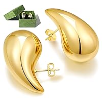 Novastar Gold Earring Dupes for Women - Chunky Gold Hoop Earrings for Women - Gold Plated Hypoallergenic Teardrop Earrings for Women Girls (Gold)