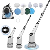 Electric Spin Scrubber, Cordless Cleaning Brush, Shower Scrubber with 9 Replaceable Brush Heads, 52 Inch Detachable Long Handle Power Scrubber 3 Adjustable Speeds Bathroom Floor Tile Window Kitchen