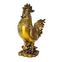Feng Shui Brass Lucky Rooster Statue Handmade Chicken Cock Golden Figurines Wealth Chinese Zodiac Collectible Home Ornament (M, Gold)