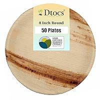 Palm Leaf Plate 8 Inch Round (Pack 50) | Bamboo Plate Disposable Like Mini Charcuterie Board, Compostable Dinner Plate For Wedding Party | Wooden Plate Look Alternate to 8