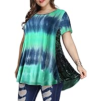 LARACE Short Sleeve Shirt for Womens Summer Clothes Lace Tunic Tops to Wear with Leggings Casual Plus Size Blouses