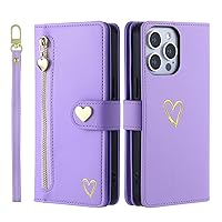 LOFIRY-Wallet Case for iPhone 15Pro Max/15 Pro/15 Plus/15, Leather Magnetic Flip Cover with Card Holder,Kickstand, Shockproof Protective Case (15 Pro,Purple)