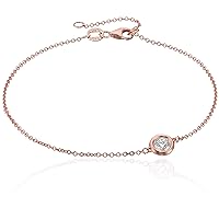 Amazon Collection 14k Rose Gold Solitaire Bezel Set Diamond with Lobster Clasp Strand Bracelet (1/3cttw, J-K Color, I2-I3 Clarity)