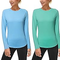 (Size:L) 2 Pack Womens Long Sleeve UV Sun Shirts UPF 50+ Workout Swim Rash Guard Tops