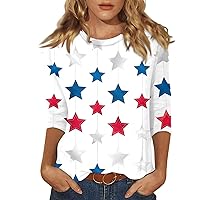 Workout Tops, American Flag Shirt Women Ladies Summer Tops and Blouses 2024 Women's Round Neck Tee Trendy 3/4 Sleeve 2024 Shirt Independence Day Print Loose Tshirt Comfy Tops (Pink,Small)