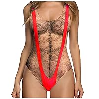 Women Sexy One Piece Swimsuit Funny 3D Print Bathing Suit Monokini High Cut Tummy Control Athletic Bodysuit Swimwear