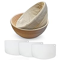 Bread Banneton Proofing Basket [Set of 2] Round 9” Inch Bread Proofing Baskets for Sourdough, Prooving Bowl Gift for Bakers, Includes Linen Liner, Plastic Scraper (pack of 3)