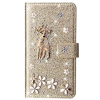 XYX Wallet Case for Samsung Galaxy S24 Plus 5G 6.7 inch, Bling Glitter Deer Butterfly Diamond Luxury Flip Card Slot Girl Women Phone Protection Cover, Gold