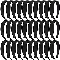 SIQUK 30 Pieces Black Satin Headbands 1 Inch Wide Hair Headband Non-slip Satin Hard Headband DIY Headbands for Women