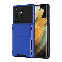 Case for Samsung Galaxy S22/S22 Plus/S22 Ultra,Flip Card Holder Wallet Case Shockproof Silicone TPU Hard PC Dual Layer Protective Cover,Blue,s22 Ultra 6.8''