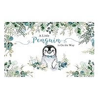 Allenjoy Penguin Baby Shower Backdrop for Boys Winter Pregnant Announcement Party Background Greenery Succulent and Eucalyptus Leaves Decorations Favors Gifts Photo Booth Props