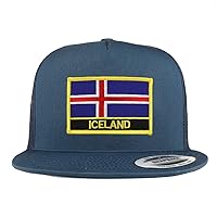 Trendy Apparel Shop Iceland Flag 5 Panel Flatbill Trucker Mesh Snapback Cap