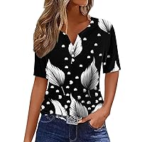 Women's Print Fashion Shirt Loose Button Short Sleeve V-Neck Blouse Top Comfort Casual Tshirt Tops Summer Daily Cloth