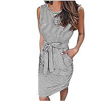 Womens Short Sleeve Mini Dress Casual Sundress Vacation T Shirt Dress Tie Waist with Pockets Dresses for Women 2024