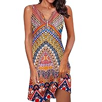 Sleeveless Dress for Women,2024 Summer Wrap V Neck Sleeveless Short Dress,Trendy Floral Print Flowy Beach Vacation Dress