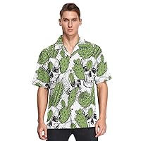 vvfelixl Skull and Cacti Hawaiian Shirt for Men,Men's Casual Button Down Shirts Short Sleeve for Men S