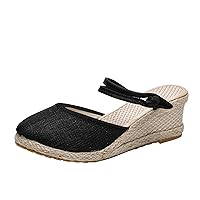 Women's Classic Espadrille Wedge Sandal Buckle Ankle Strap Espadrilles Wedge Casual Sandal Fashion Braided Breathable