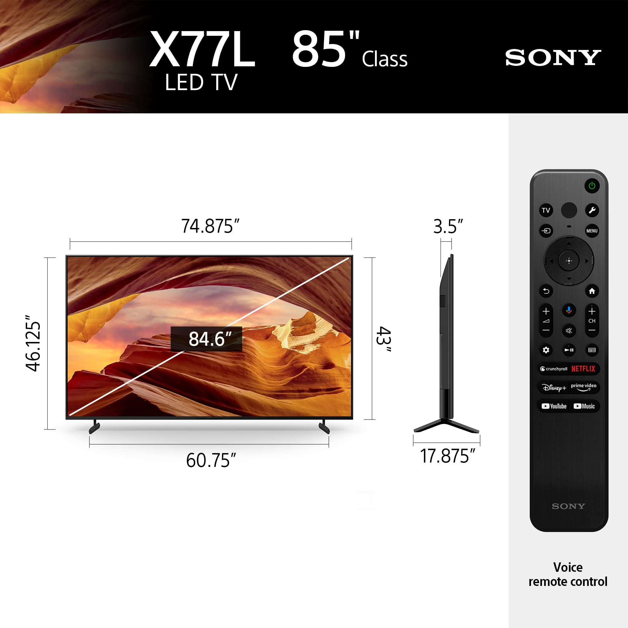 Sony 85 Inch 4K Ultra HD TV X77L Series: LED Smart Google TV KD85X77L- 2023 Model