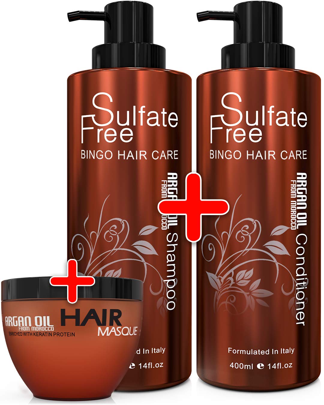 Moroccan Argan Oil Sulfate Free Shampoo and Conditioner Set and Hair Mask- Best for Damaged, Dry, Curly or Frizzy Hair - Thickening for Fine/Thin Hair, Safe for Color-Treated, Keratin Treated Hair