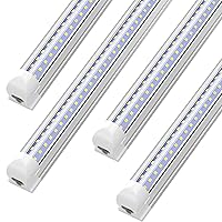 (Pack of 4) Linkable LED Utility Shop Lights for Garage, 6FT, 42W, LED Tube Ceiling Light T8 Integrated Single Fixture, 6000K, Daylight 4200lm V Shape, Basement, Offices, Clear Lens, Plug and Play
