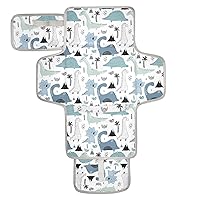 Dinosaurs Portable Diaper Changing Pad for Baby Waterproof Foldable Changing Mat Diaper Changing Station with Built-in Pillow for Beach Picnic Travel Park
