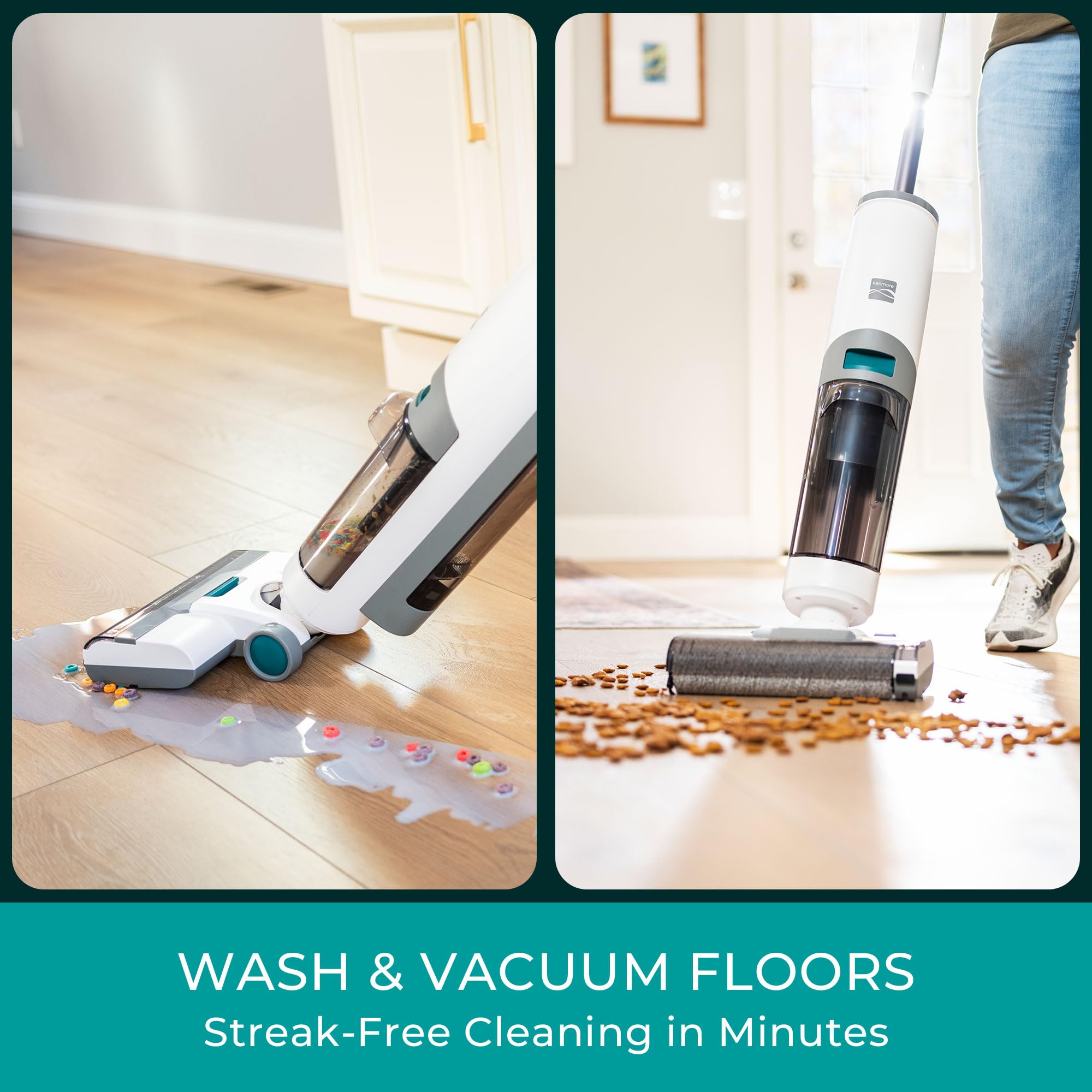 Kenmore HF5010 3-in-1 Cordless Wet Vacuum Hard Floor Cleaner with Automatic Air-Drying, 35mins Runtime & One Edge Self-Cleaning Mop for Multi-Surface and Messes, White